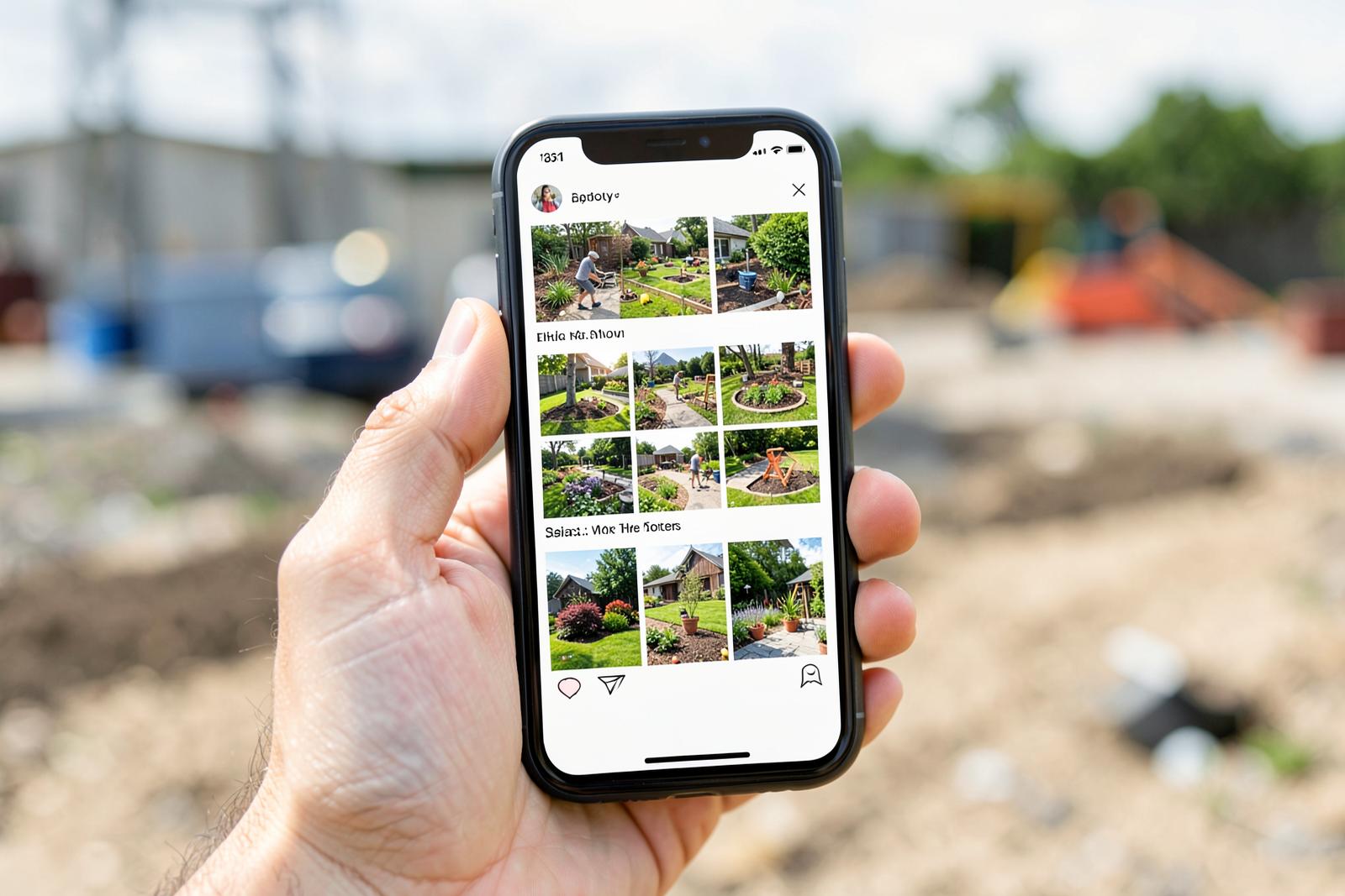 Phone showing a rebuilt contractor Instagram profile on a jobsite